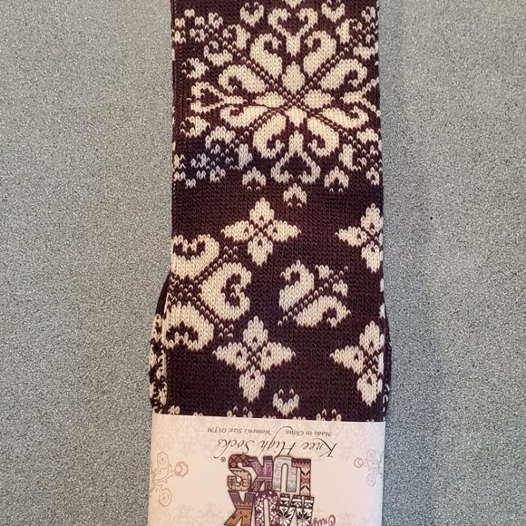 Muk Luks Nordic Print Brown and White Knee-Hi Sock - Picture 3 of 4